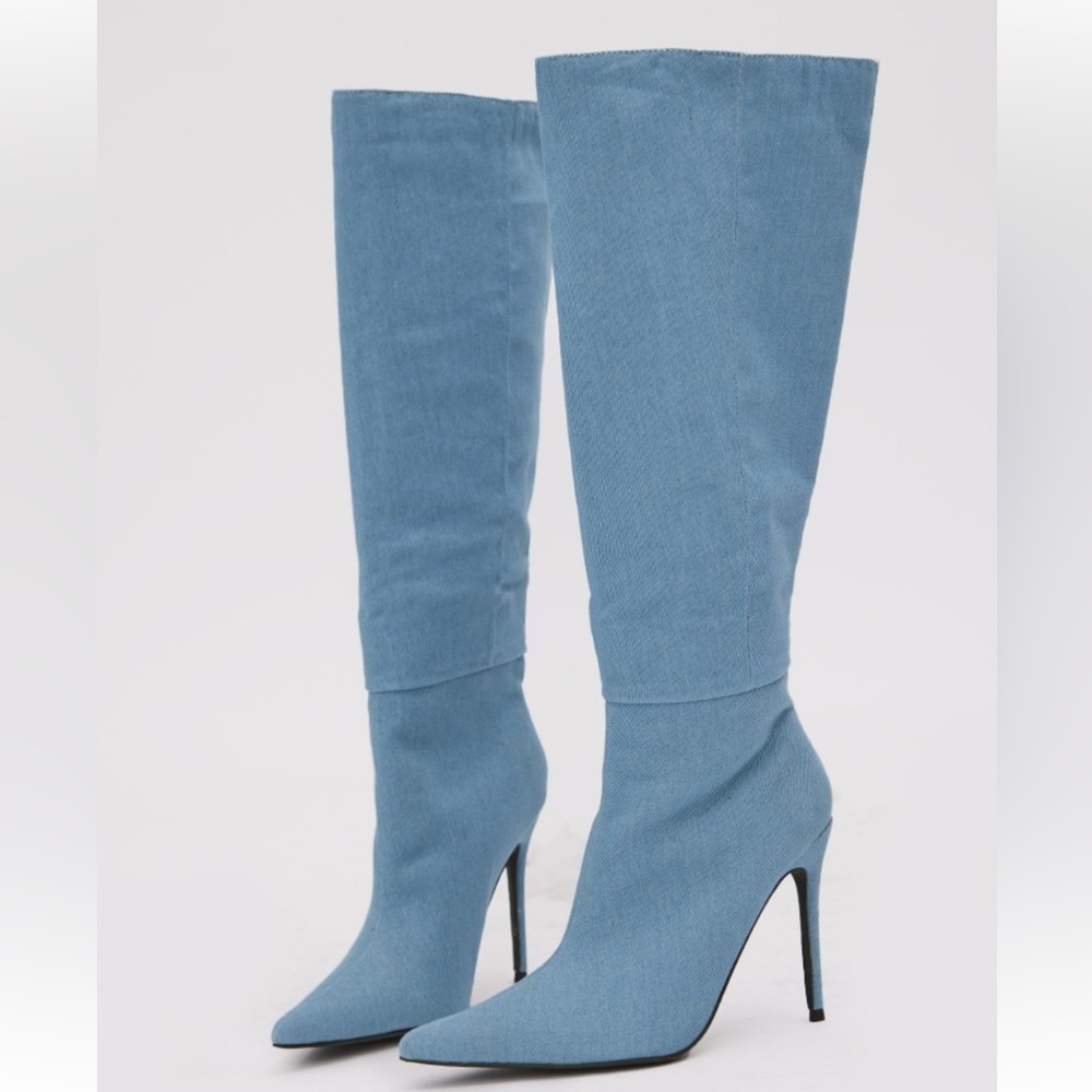 Knee high denim boots